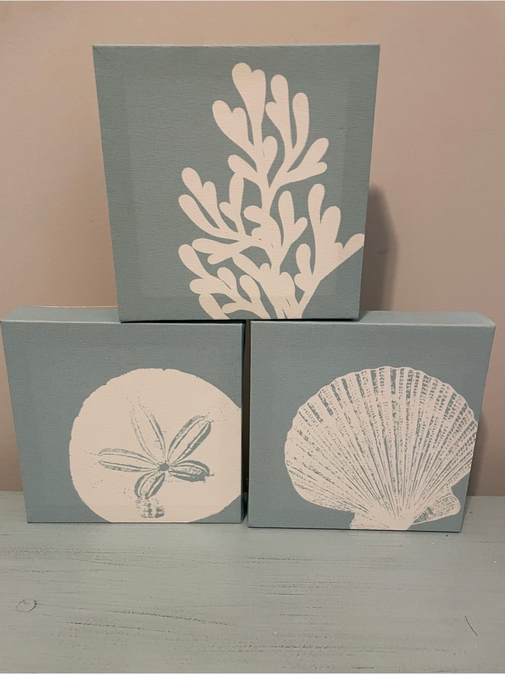 Coastal Sea Life Canvas Wall Art Set - Light Blue and White